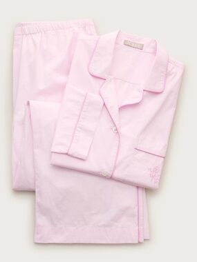 J. Crew Classic "Mom" embroidered pajama pant set in end-on-end cotton